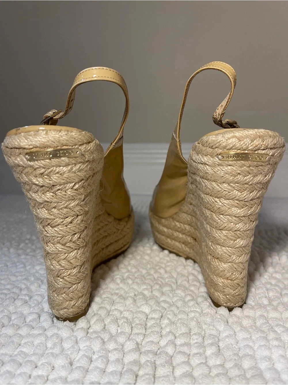 Jimmy Choo Cream Leather Espadrille Slingback Wedges
